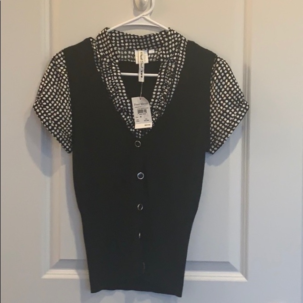 Black and white sweater vest with built in shirt.